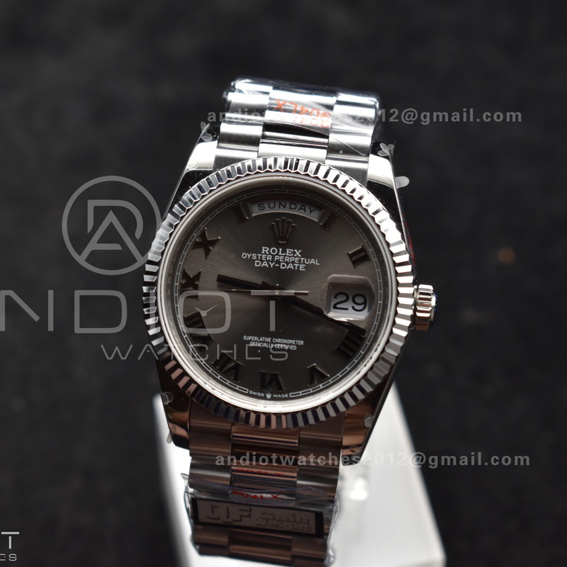 DayDate 36 SS QF Best Edition 904L Steel Grey Roman Dial on President Bracelet vr3255 V5 (Gain Weight)